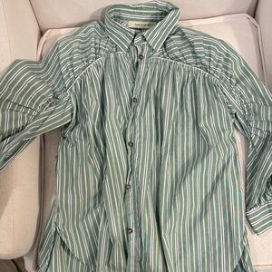 Cedric Charlier Green and White Striped Blouse